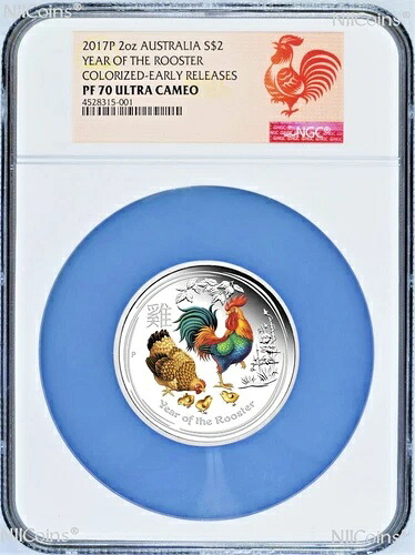2017 ANDA EXPO プルーフ カラーシルバー 旧正月 酉年 NGC PF70 2オンス コイン