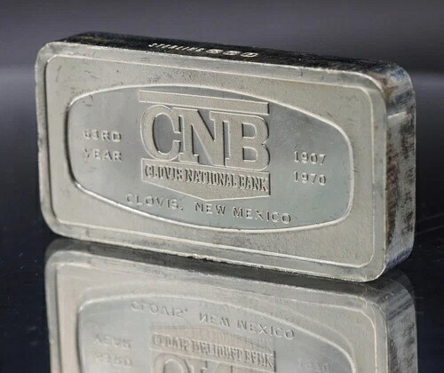 1970年 クローヴィス国立銀行 ニューメキシコ州 フ??ランクリンミント 2オンス 925 シルバーバー C5318｜WORLD RESOURCE【QUEEN店】