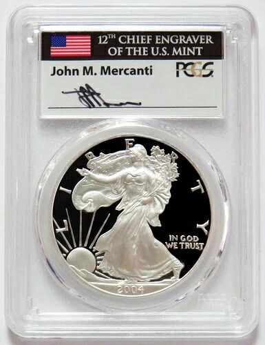 2004年 W アメリカンシルバーサイン イーグル メルカンティ入り $1 プルーフ 1オンスコイン PCGS PF 70 DCAM-