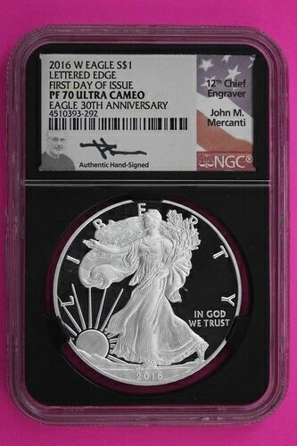 2016 W PF 70 プルーフ DCAM シルバー アメリカンイーグル レタードエッジ NGC マーカンティ シグ 517