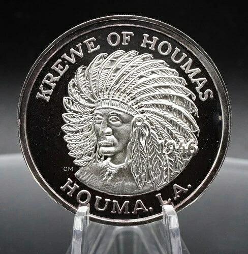 1984年 Houma LA Indian Spinning TONED Carnival 1oz 999 FINE Silver round C6022