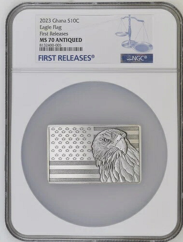 2023年ガーナ白頭鷲アメリカ国旗銀貨バー 2オンス NGC MS70 FR｜WORLD RESOURCE【QUEEN店】