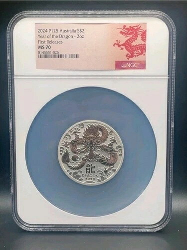2024年 オーストラリア 龍年 2オンス .9999 銀地金コイン NGC MS 70 59,400円