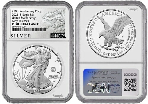 2025 S シルバーイーグル $1 アメリカ海軍プライベート NGC PF70 UCameo 早期リリース #432