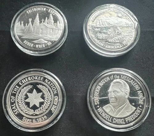 (4)1973/1974年ソブリン・ネイションズ・インディアン部族封入0.999ドル銀貨