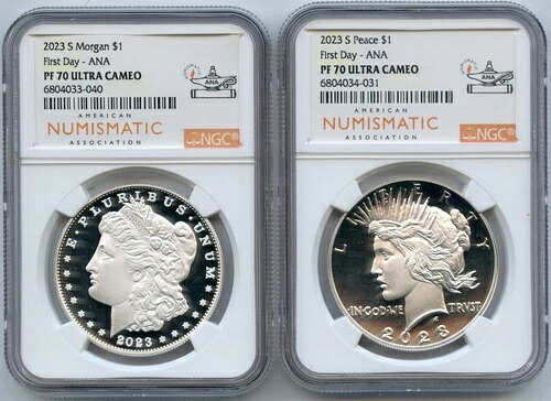 2023-S モーガン＆ピース シルバーダラー プルーフ NGC PF70 初日 ANA FDOI セット JP996