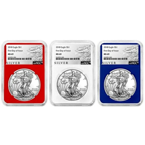 2018 $1 アメリカンシルバー イーグル 3個セット NGC MS69 ALS FDI ラベル レッド ホワイト ブルー-