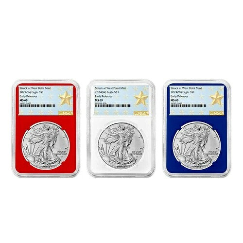 3点セット - 2024 (W) $1 1オンス アメリカン シルバー イーグル NGC MS69 ER ウェストポイント スター