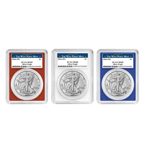 2024年 (W) $1 1オンス アメリカンシルバー イーグル PCGS MS69 ウェストポイントラベル レッド ホワイト ブルー-