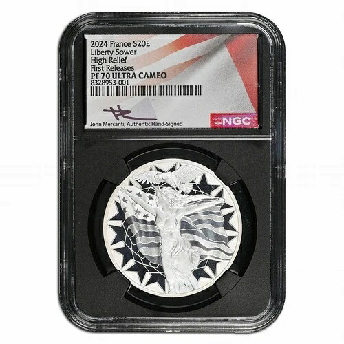 フランス 2024 リバティ＆ソワー 20ユーロ 1オンス シルバー NGC PF70 UCAM FR メルカンティ サイン入り
