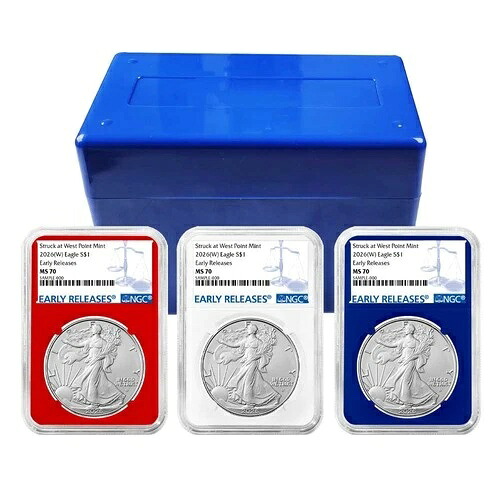 プレセール - 2026 (W) $1 アメリカン シルバー イーグル 3 ピース セット NGC MS70 ER ブルー ラベル レッド｜WORLD RESOURCE【QUEEN店】