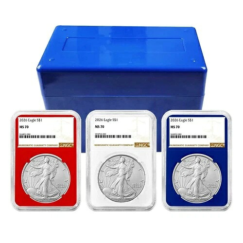プレセール - 2026 $1 アメリカンシルバー イーグル 3個セット NGC MS70 ブラウンラベル レッド ホワイト-