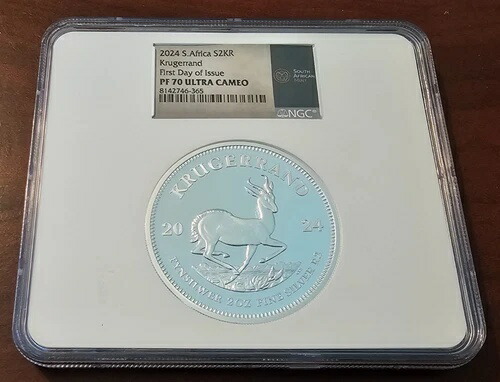 2024年 南アフリカ 2KR クルーガーランド 2オンス .999 シルバー PF70 ウルトラカメオ NGC 初日