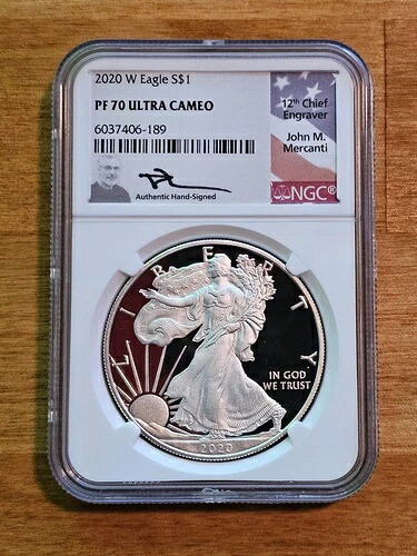2020-W プルーフ アメリカンイーグル NGC PF 70 ウルトラカメオ - ジョン・M・マーカンティによるサイン入り