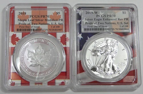 2019年 アメリカ＆カナダ プライド・オブ・ツー・ネーションズ セット シルバーイーグル＆メープルリーフ PCGS PR 70