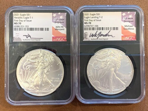 2021年- アメリカンイーグルス-NGC-MS70-T1 & T2-FDOI-Mercanti/オーディオソセット-