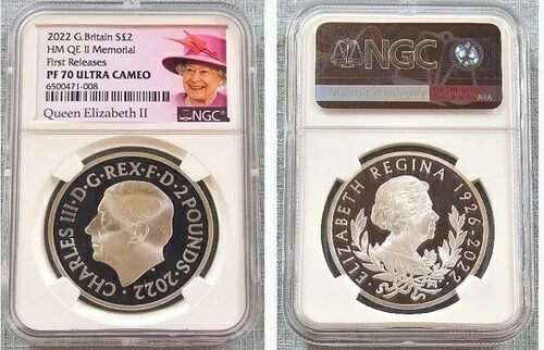 2022年 英国 QEII メモリアル 2ポンド NGC PF70 初版