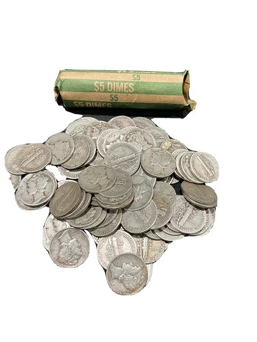 5.00ドル ロール 90% マーキュリーダイムコイン 米国鋳造 ジャンク品なし 1965年以前 3