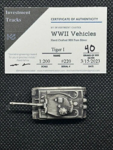 投資鋳造機 第二次世界大戦 タイガー1戦車 40g 999 純銀 #220 砲塔取り外し可能