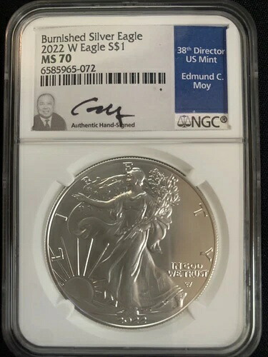 2022W バーニッシュドシルバーイーグル - NGC - MS70 - ED モイシグネチャー（お好きなスラブをお選びください）