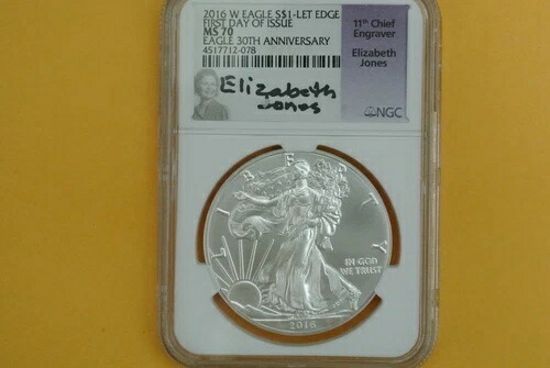 2016 W(燃焼)シルバーイーグル NGC MS70 30記念レターエッジE。ジョーンズ-