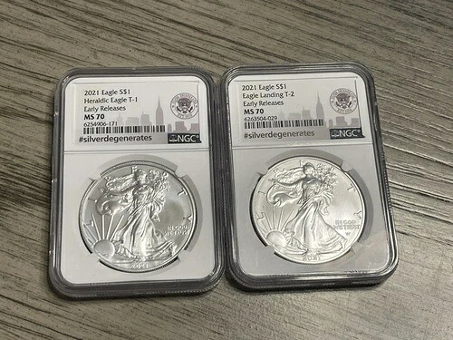 2021 アメリカンシルバーイーグルT1 T2セット - NGC ER MS70 #silverdegenerates Label- 65,945円