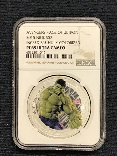 NGC PF69 ウルトラカメオ ~ 2015 ニウエ S$2 アベンジャーズ - エイジ・オブ・ウルトロン ハルク - カラー化