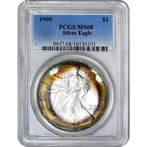 1999 PCGS MS68 - シルバーイーグル レインボートーン シルバーダラー HH