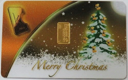 メリークリスマスツリー 1グラム Desgussa Karatbars 1g ゴールド 999.9 バーカード入り-