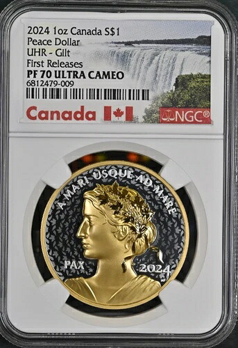 2024年 カナダ ピースドル UHR 1オンス シルバー プルーフ 金メッキ COA 初リリース NGC PF70