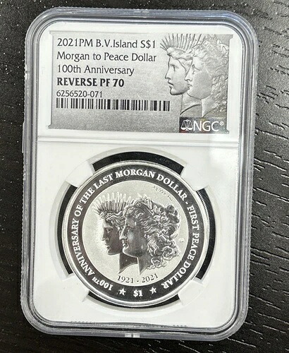 2021年 1ドル モルガン・トゥ・ピース BVI 100周年記念 NGC PF 70 UCam ホワイトコア 1オンス