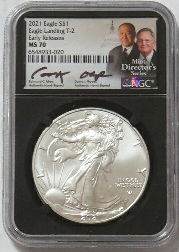 2021 タイプ2 アメリカン シルバーイーグル モイ・ライダー サイン入り NGC MS 70 早期リリース