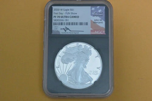2020-W $1 シルバーイーグル NGC PF70 UCAM ジョン・メルカンティ サイン入り初めての楽しいショー-