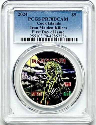 2024年 5ドル クック諸島 アイアン・メイデン キラーズ シルバー 1オンス PCGS PR70 ?初日発行