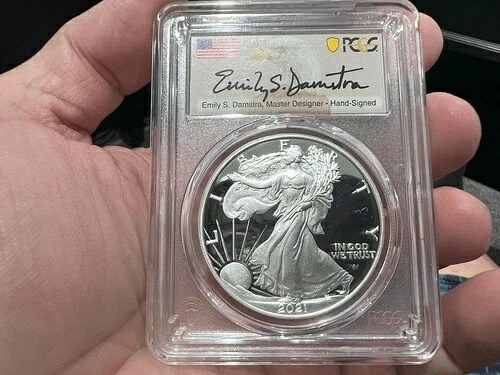 2021-S シルバーイーグル T2 PCGS PR70 AR マスターデザイナー サイン入り エミリー・ダムストラ (ABE)