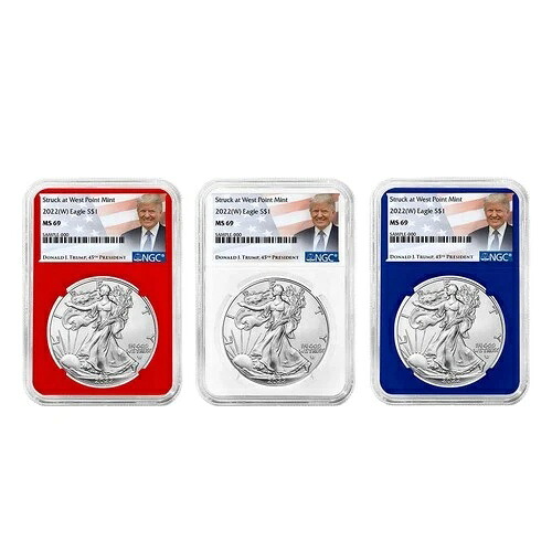 3点セット - 2022年 (W) $1 1オンス アメリカンシルバーイーグル NGC MS69 トランプラベル レッドホワイト