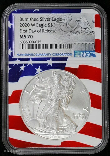 2020年 W バーニッシュド アメリカン シルバー イーグル ASE NGC MS 70 | 初日フラッグコア