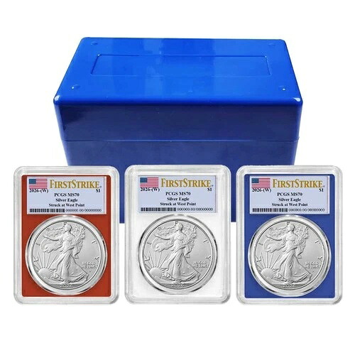 プレセール - 2026年 (W) 1ドル アメリカン シルバー イーグル 3枚セット PCGS MS70 FS フラッグラベル レッド