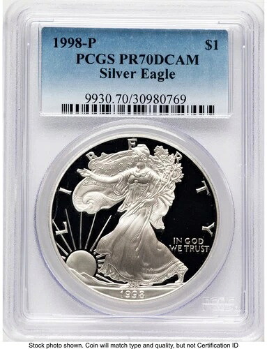 1998-P プルーフ シルバー イーグル 1オンス ブルー グラデーション PCGS PR70
