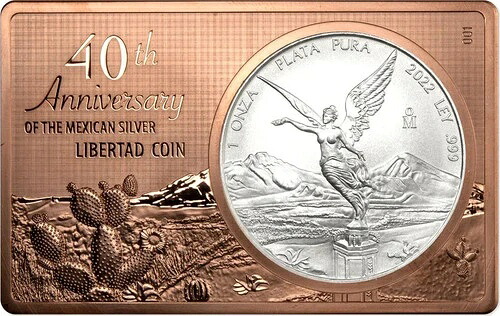 2022年 銀貨1オンス＆銅貨2オンス メキシコ リベルタッド 40周年記念プルーフコインバー