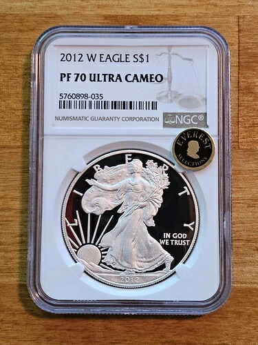 2012-W プルーフ 1ドル アメリカン シルバー イーグル NGC PF70UC ブラウンラベル エベレストセレクション