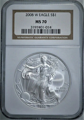 2008 W バーニッシュド シルバー イーグル NGC MS70 クラシック ブラウン ラベル?163?V2?