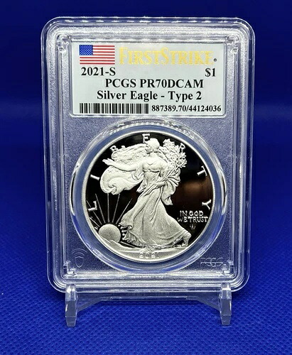 2021-S 1ドル シルバーイーグル - タイプ2 - PCGS PR70 DCAM - ファーストストライク - フラッグラベル