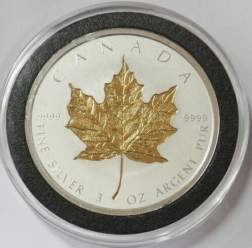 2019 シルバー カナダ $50 3オンス 金箔 40周年記念 ゴールド メープルリーフ カプセル入り 73,205円