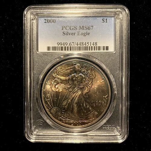 2000年 シルバーイーグル PCGS BU MS67 トーンカラー ~ 希少な鮮やかなトーン