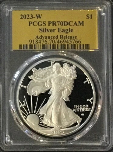2023-W プルーフ $1 アメリカン シルバー イーグル PCGS PR70 アドバンスリリース ゴールド フォイル!