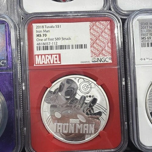 2018年ツバル マーベル アイアンマン 1オンス 銀貨 NGC MS70 初期鋳造品の1つ