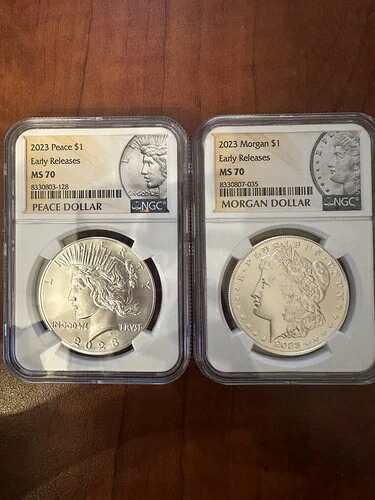 2023年米国モルガン＆ピース銀貨2枚セット NGC MS70