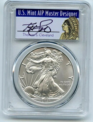 2021年 (S) 1ドル シルバー イーグル 1オンス ドル 緊急 PCGS MS70 FDOI クリーブランド ネイティブ