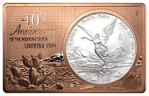 2022年 銀貨1オンス＆銅貨2オンス メキシコ リベルタッド 40周年記念プルーフコインバー